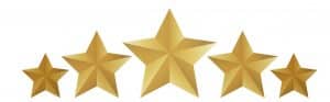 Five golden rating star vector illustration in white background.